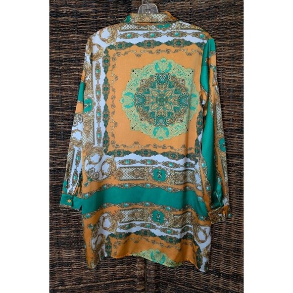 Missguided Women's Sleep Shirt 4 Green Button Up Old Money Boho Paisley Western - Picture 5 of 10